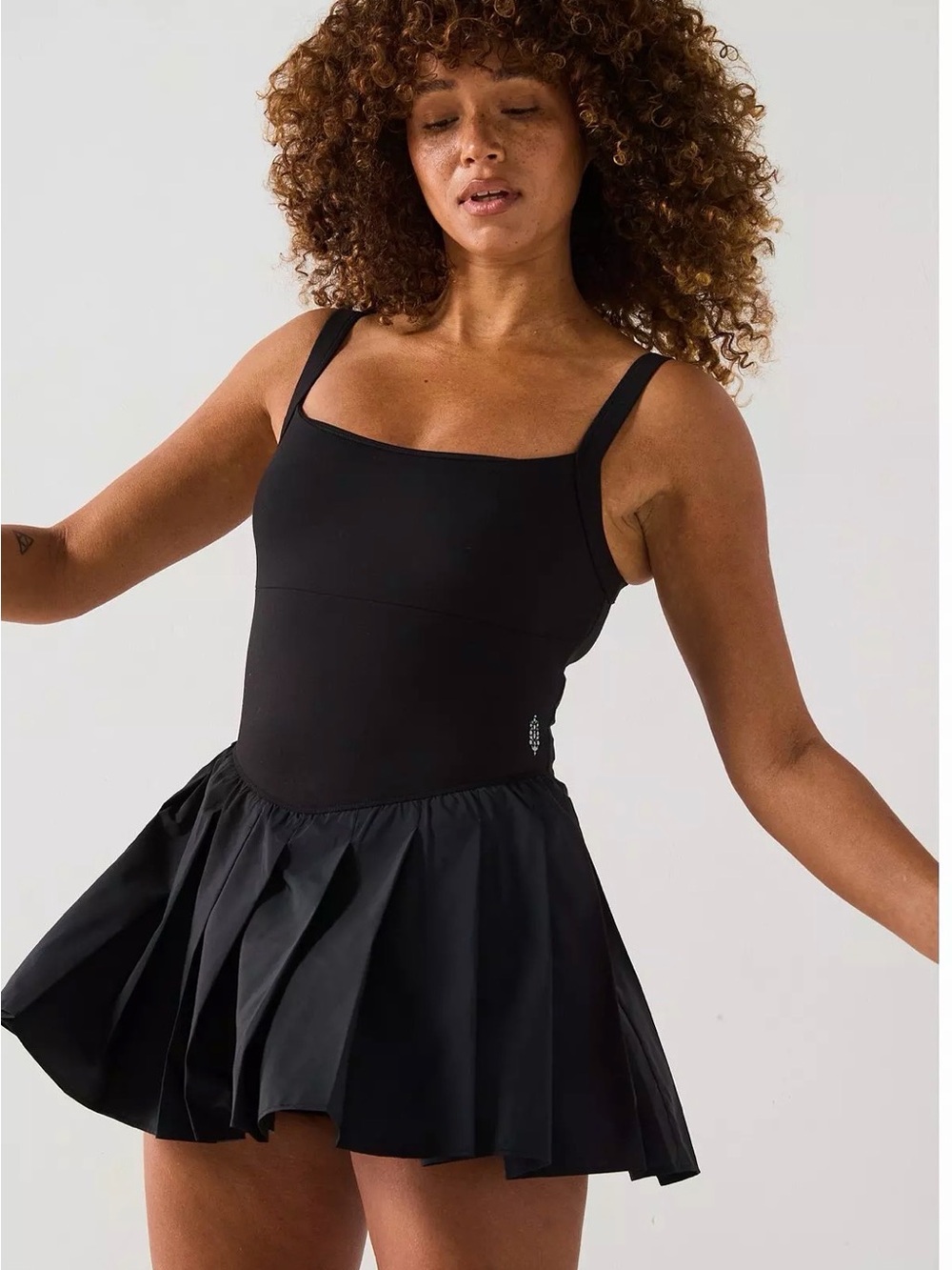 Free People Black Pleated Mini Dress